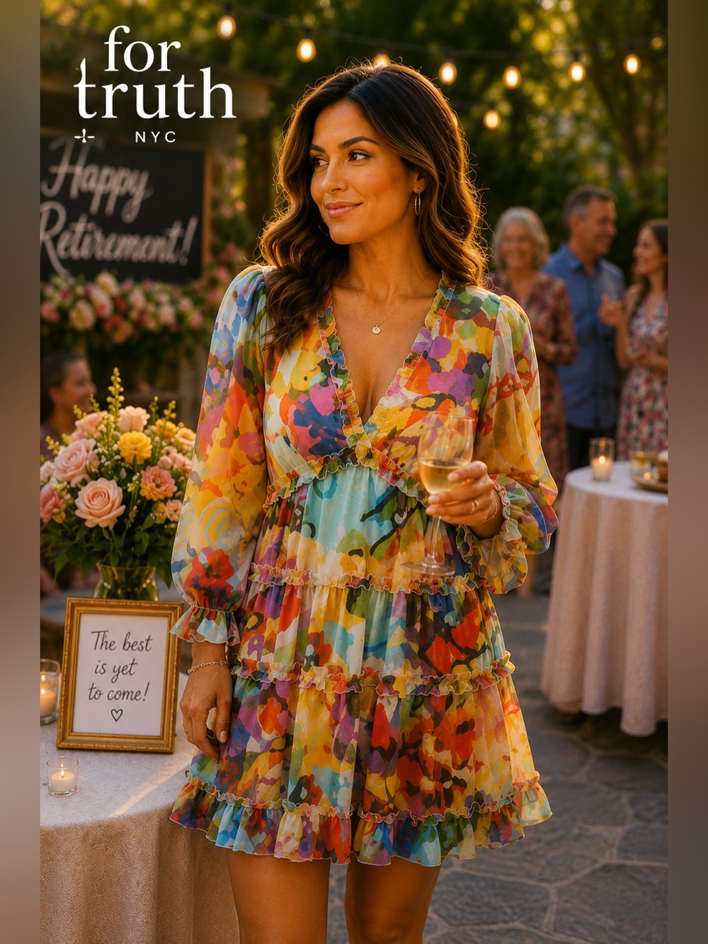 Truth NYC Colorful Abstract Print Tiered Ruffle Boho Dress V-Neck Lined Size 1X - Picture 5 of 11